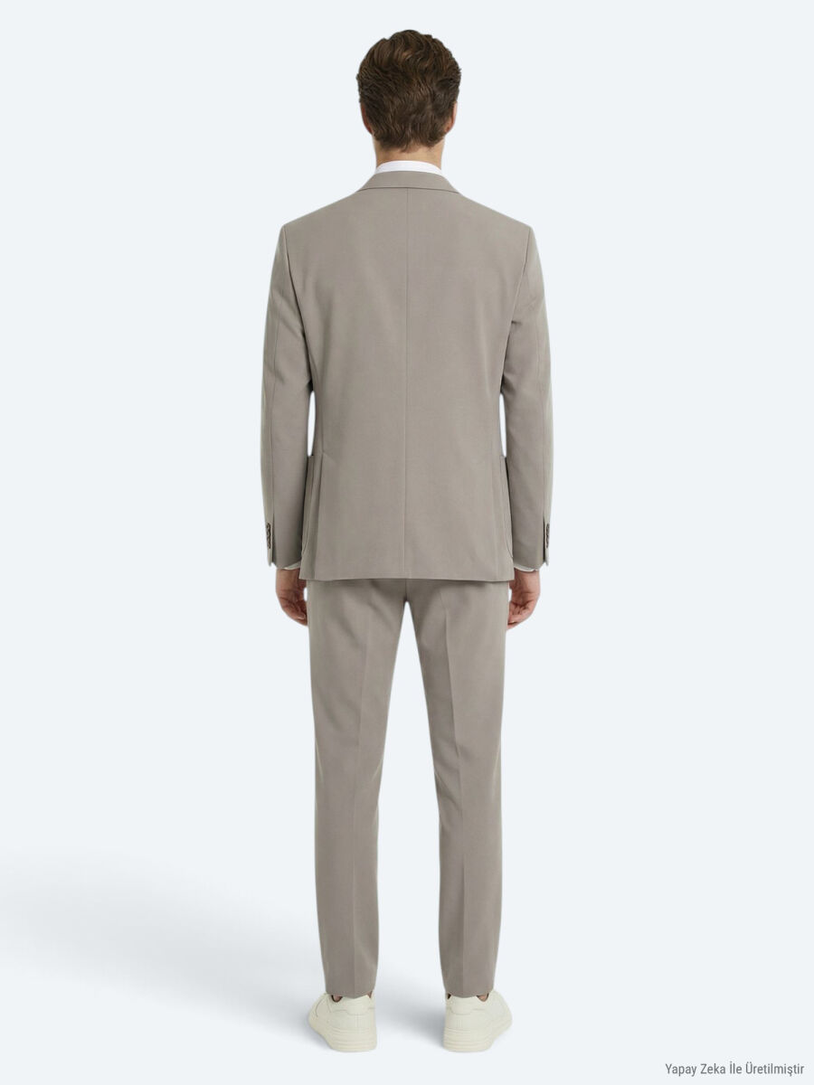 Light Brown Plain Modern Fit Suit - 4