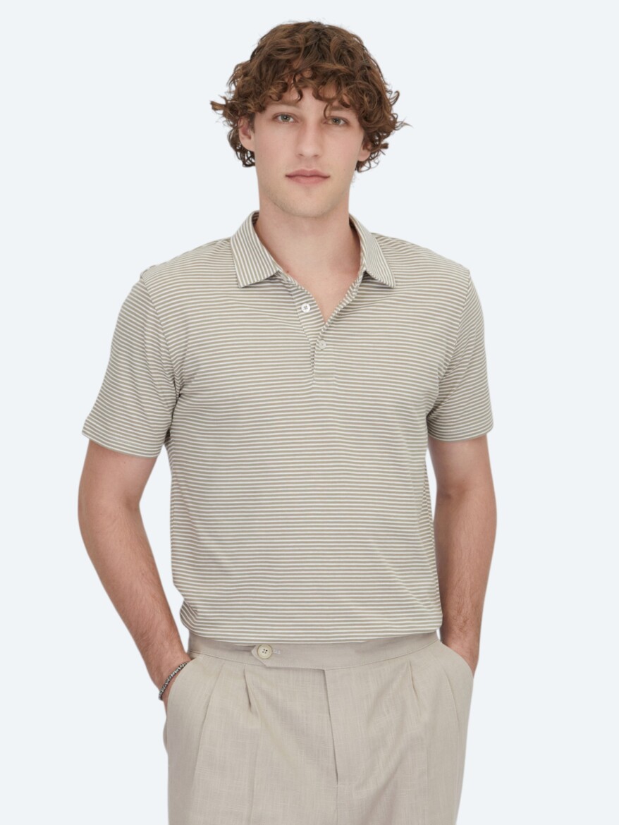 Light Brown Polo Neck 100% Cotton T-Shirt - 1
