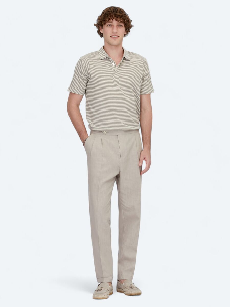 Light Brown Polo Neck 100% Cotton T-Shirt - 2