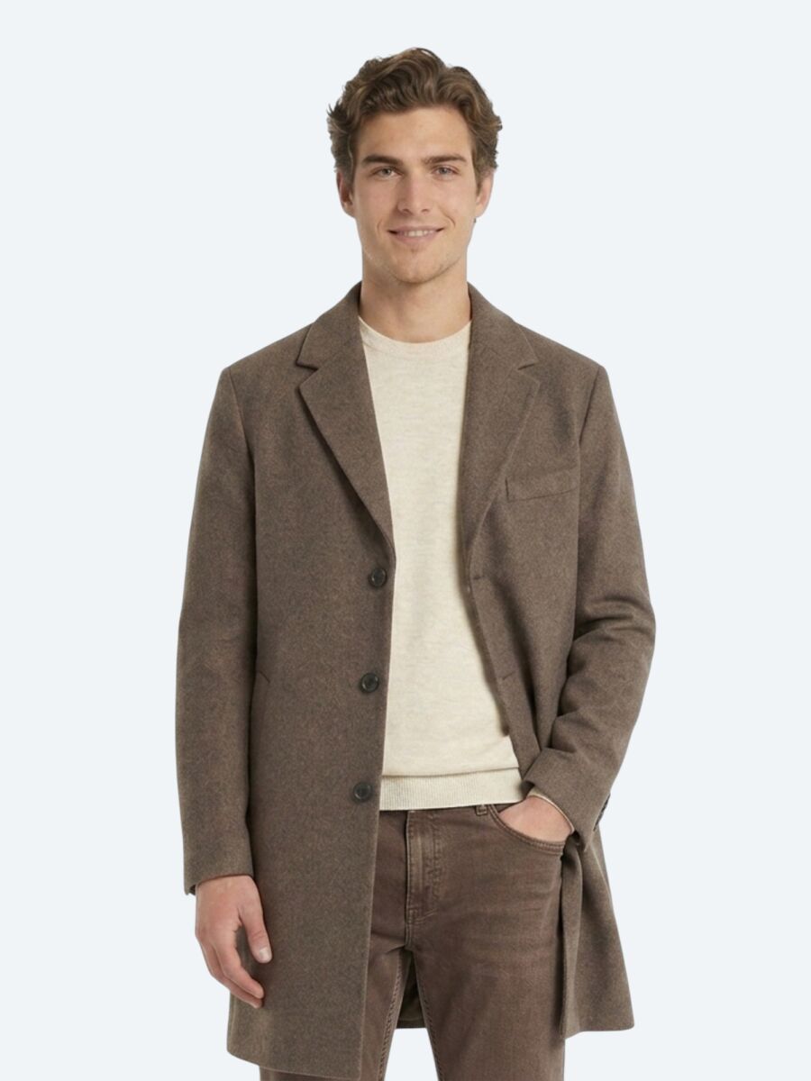 Light Brown Regular Fit Butterfly Collar Classical Weaving Overcoat - 2