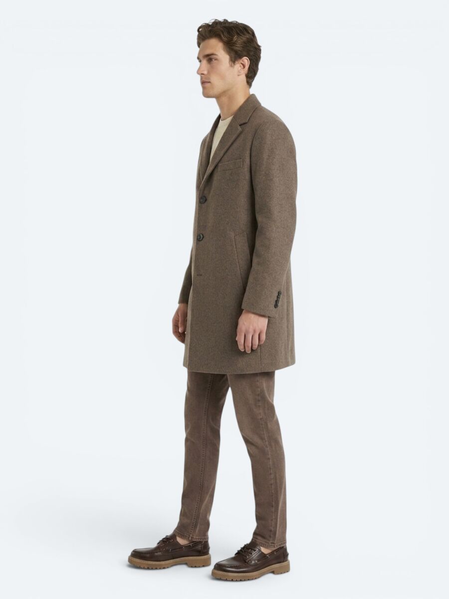 Light Brown Regular Fit Butterfly Collar Classical Weaving Overcoat - 4