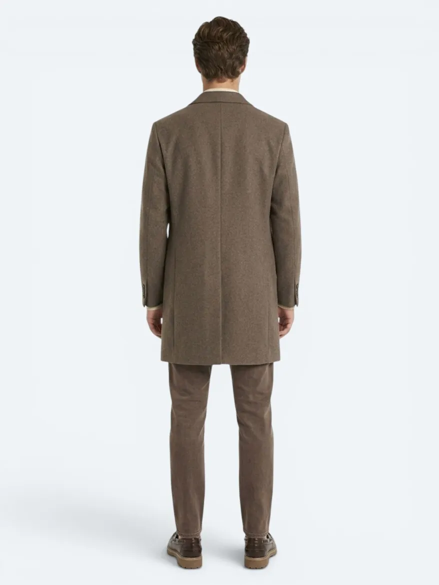 Light Brown Regular Fit Butterfly Collar Classical Weaving Overcoat - 5