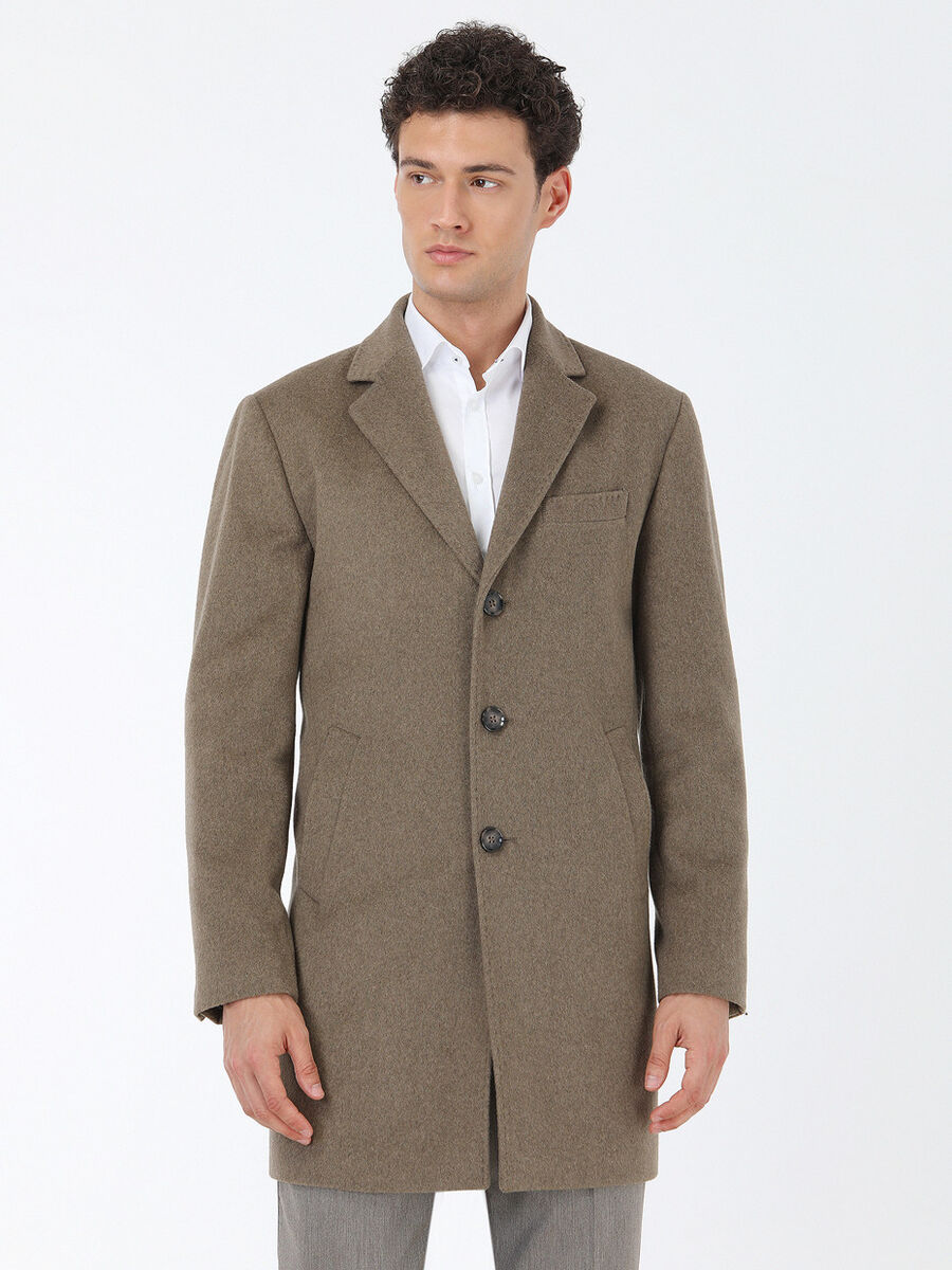 Light Brown Regular Fit Butterfly Collar Classical Weaving Overcoat - 1