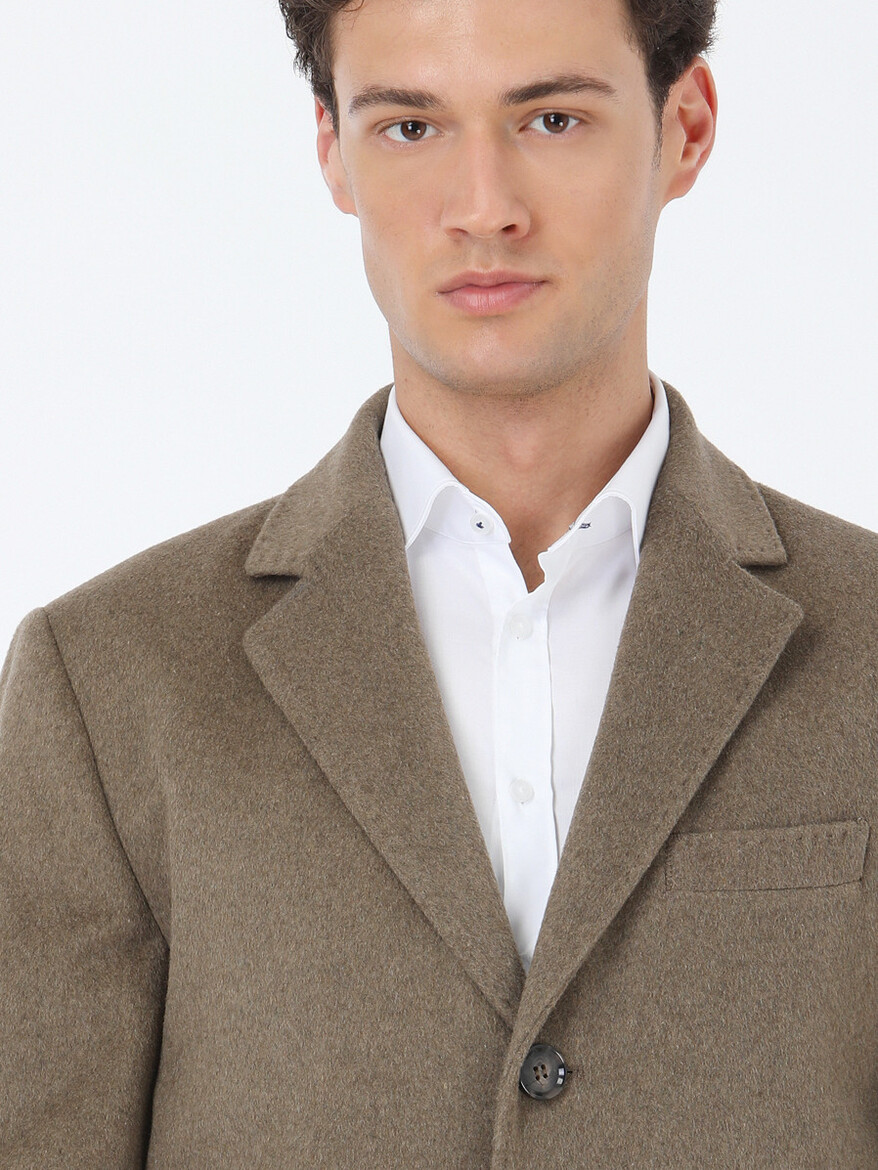 Light Brown Regular Fit Butterfly Collar Classical Weaving Overcoat - 4