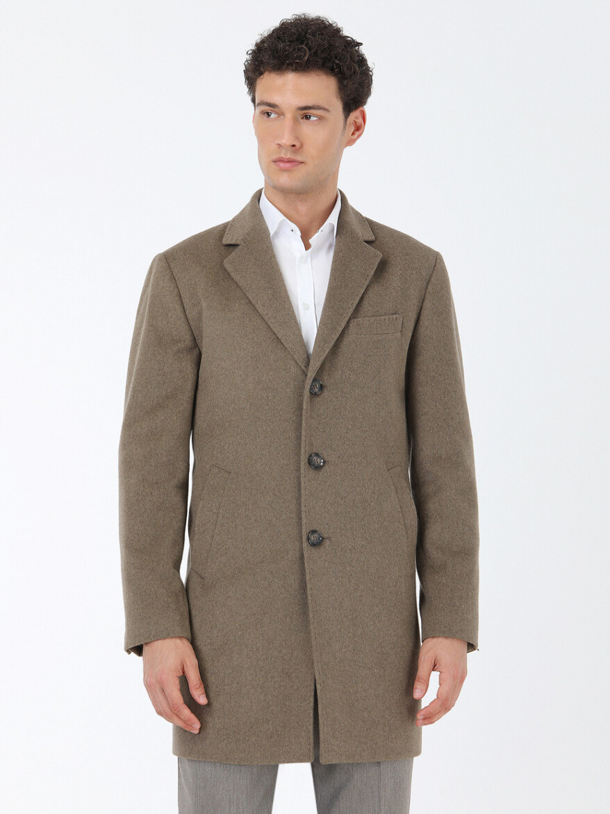 Light Brown Regular Fit Butterfly Collar Classical Weaving Overcoat - 3