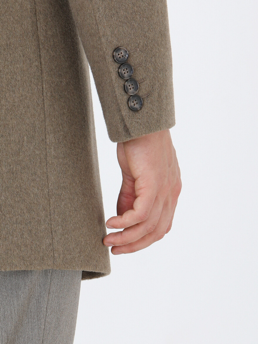 Light Brown Regular Fit Butterfly Collar Classical Weaving Overcoat - 5