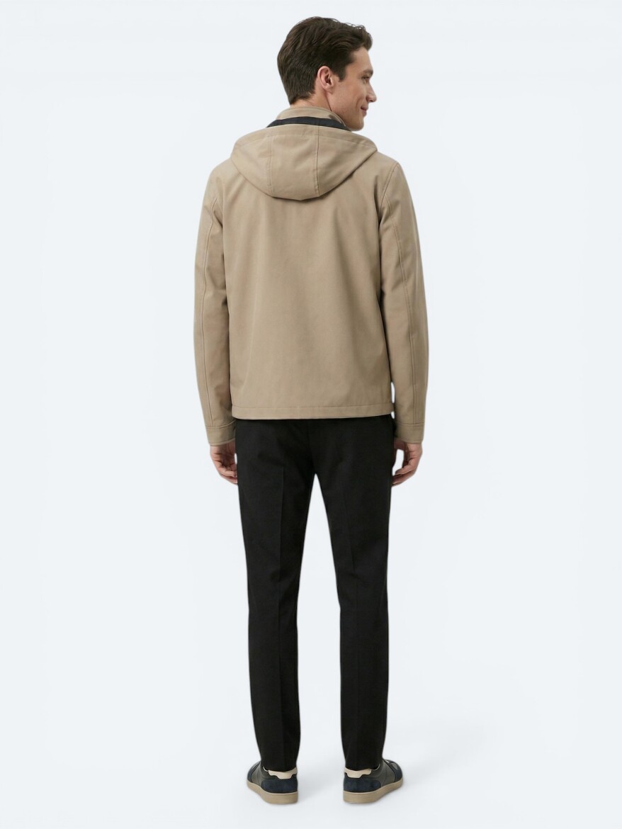 Light Brown Regular Fit Hooded Casual Weaving Coat - 5