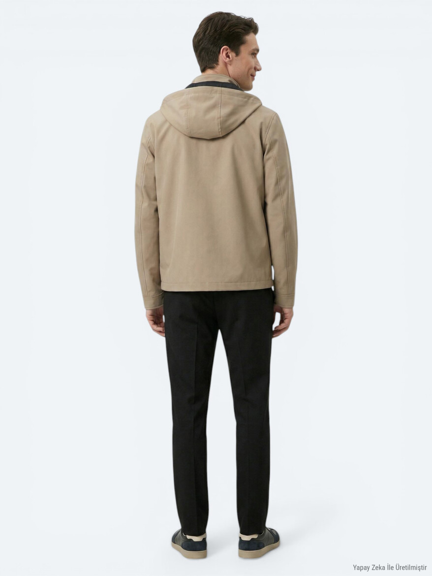 Light Brown Regular Fit Hooded Casual Weaving Coat - 5