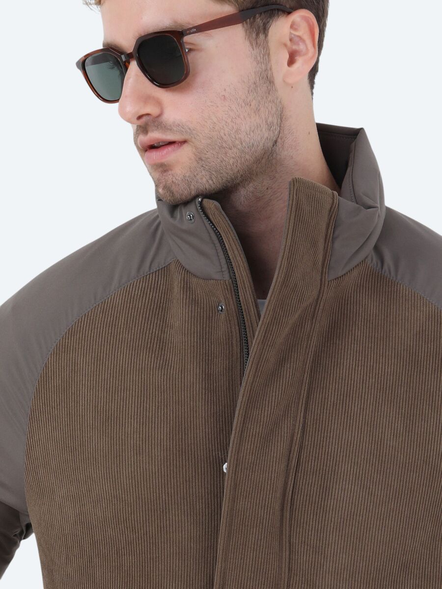 Light Brown Regular Fit Turtleneck Casual Weaving Coat - 3