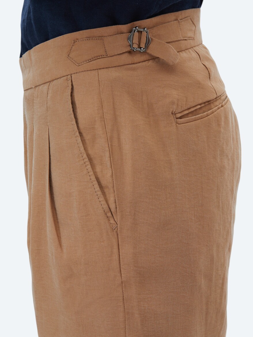 Light Brown Weaving Carrot Fit Casual Trousers - 4