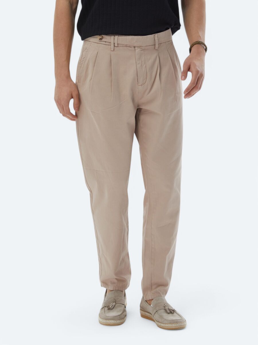 Light Brown Weaving Carrot Fit Smart Casual 100% Cotton Trousers - 2