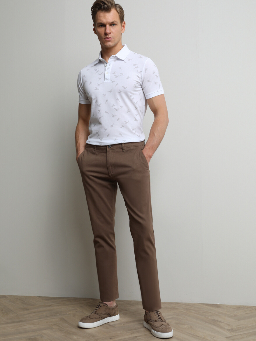 Light Brown Weaving Regular Fit Casual Cotton Blended Trousers 