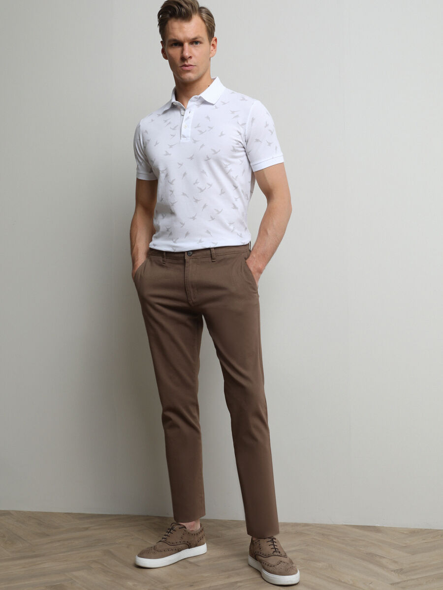 Light Brown Weaving Regular Fit Casual Cotton Blended Trousers - 1