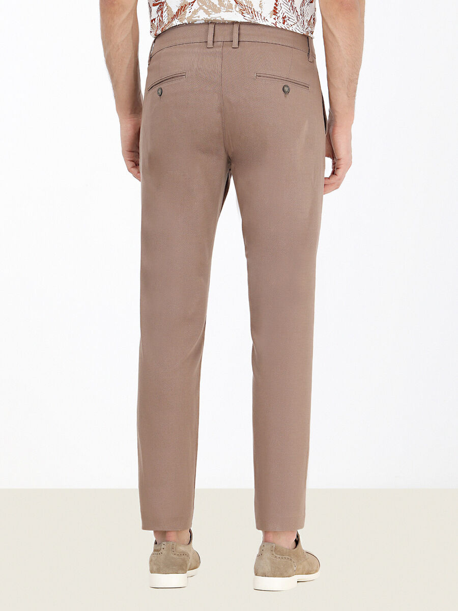 Light Brown Weaving Regular Fit Casual Cotton Blended Trousers - 4