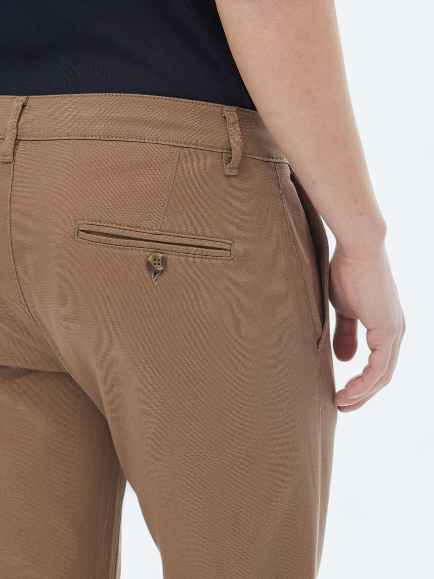 Light Brown Weaving Regular Fit Casual Cotton Blended Trousers - 6