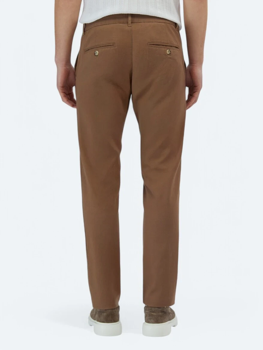 Light Brown Weaving Regular Fit Casual Cotton Blended Trousers 