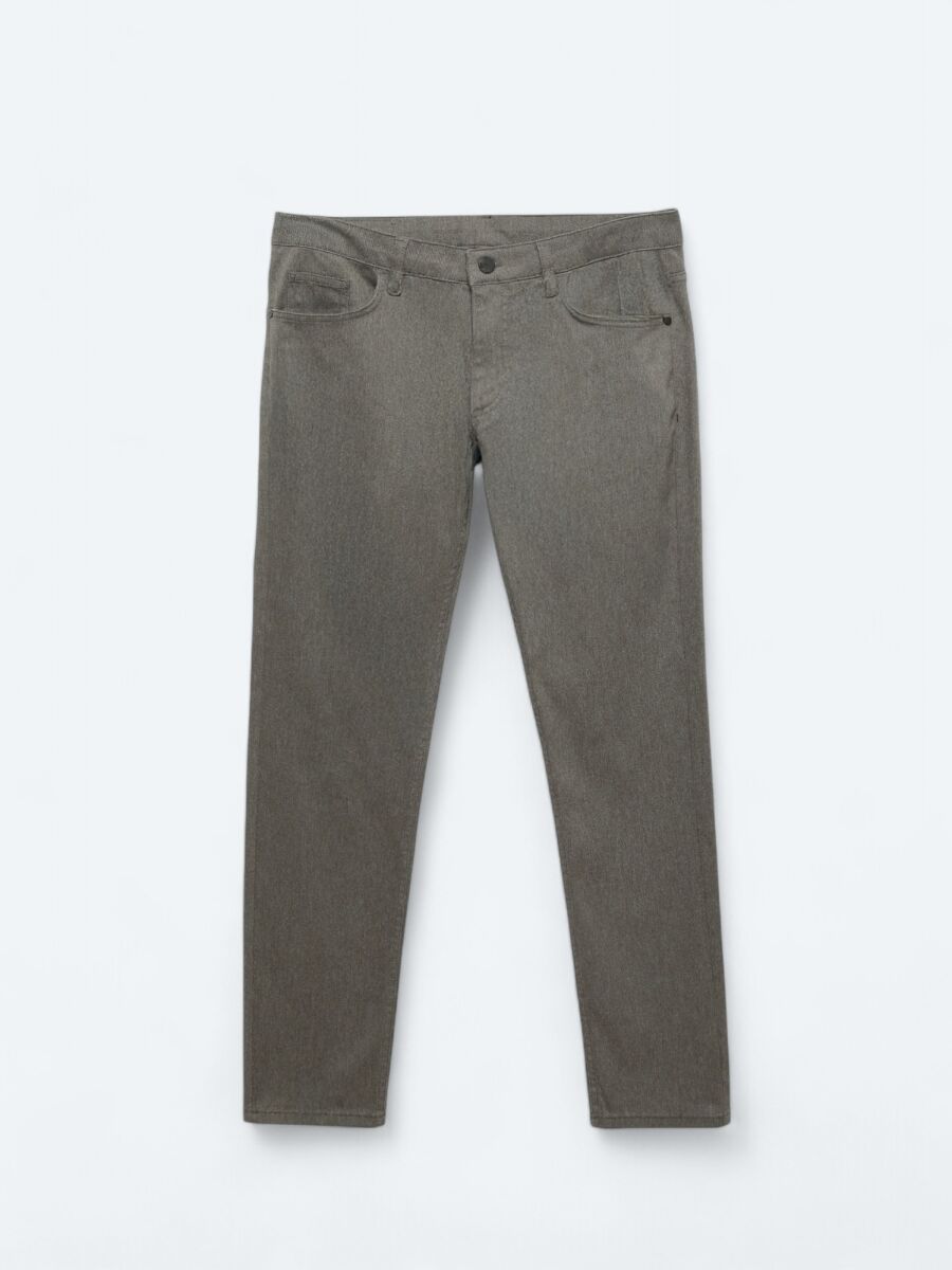 Light Brown Weaving Slim Fit Casual Cotton Blended Trousers - 6