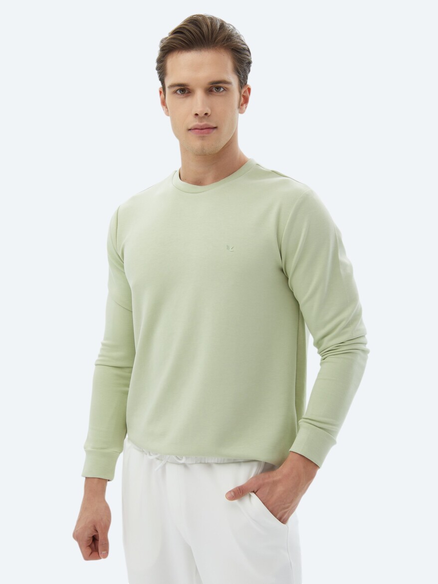 Light Green Crew Neck Printed Sweatshirt - 1