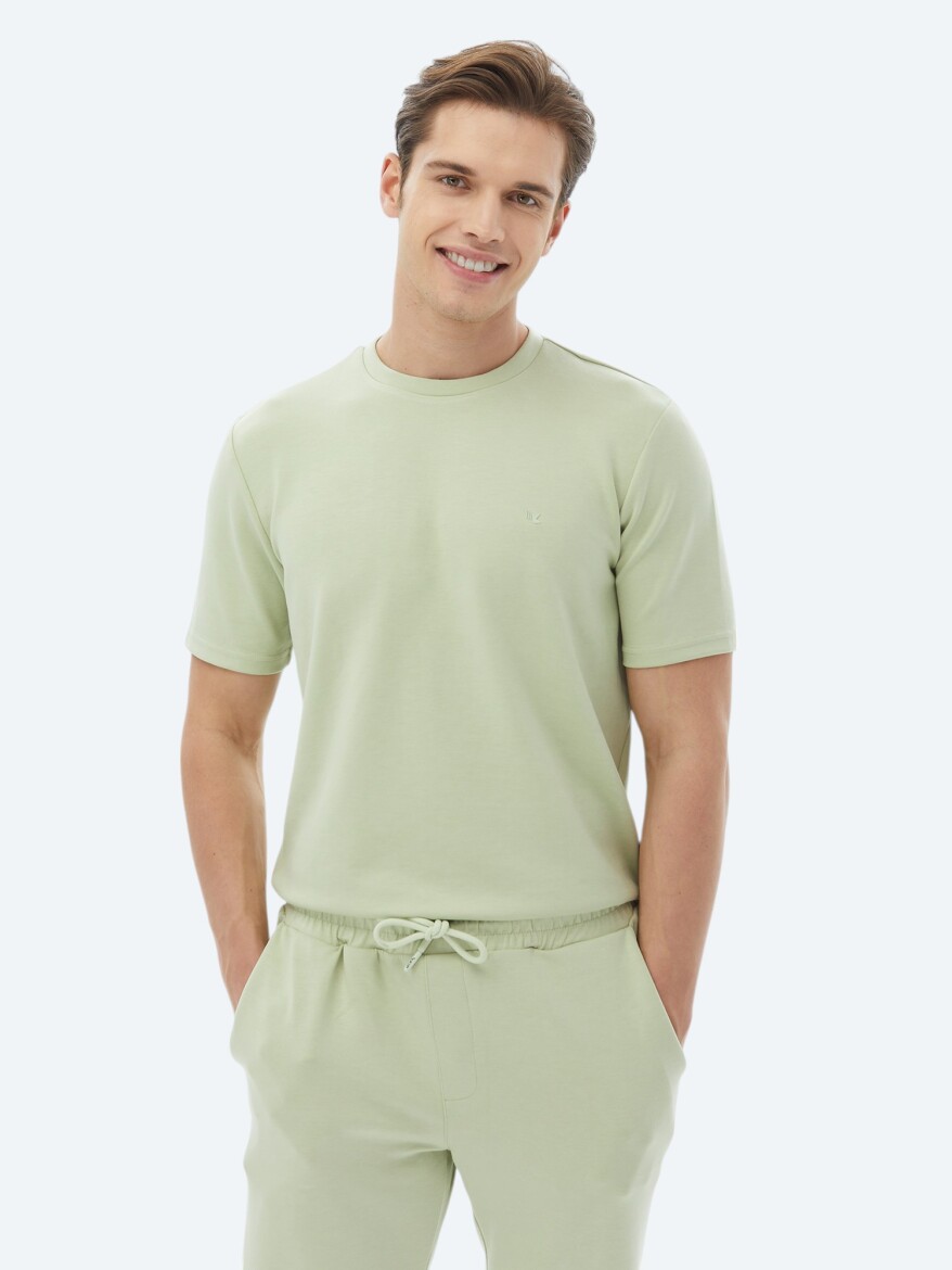 Light Green Plain Crew Neck T-Shirt - 1