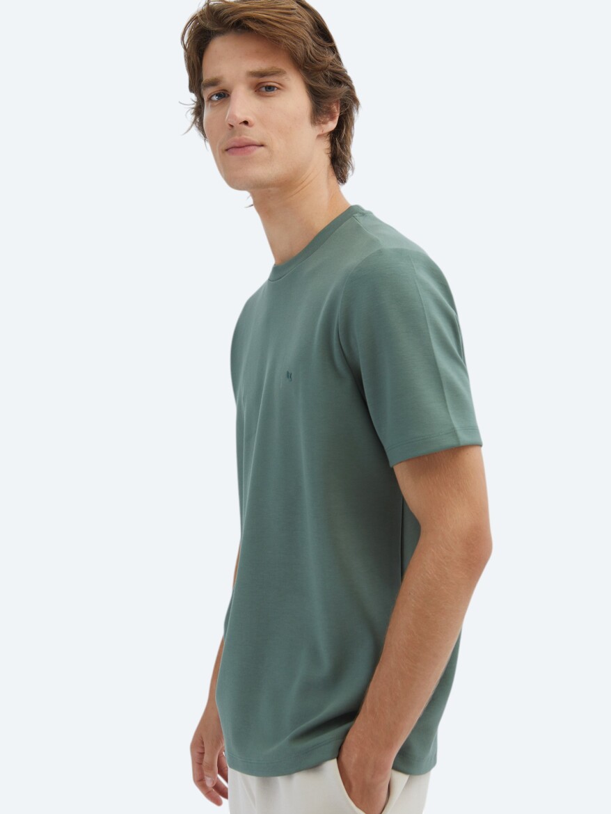 Light Green Plain Crew Neck T-Shirt - 4
