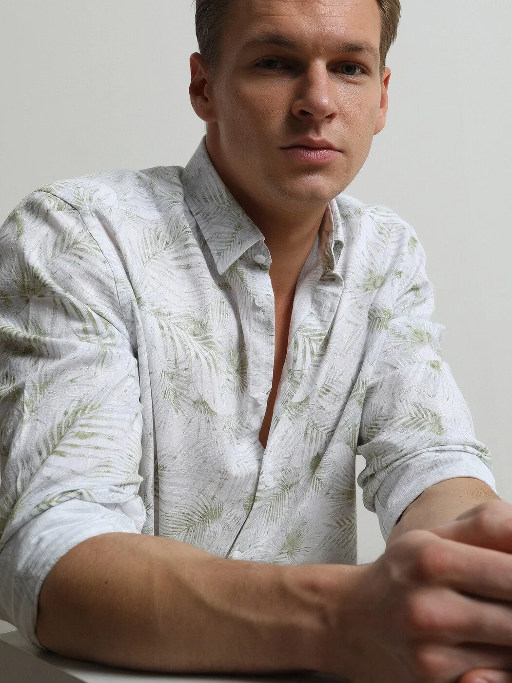 Light Green Printed Regular Fit Antibacterial Weaving Casual 100% Cotton Shirt - 1