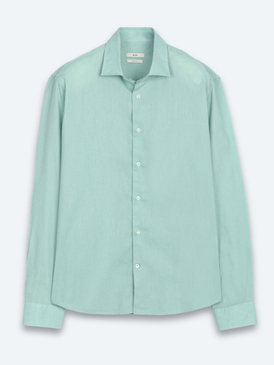 Light Green Regular Fit Long Weaving Casual Cotton Blended Shirt - 7