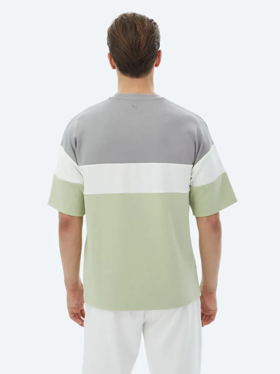 Light Green Striped Crew Neck T-Shirt - 8
