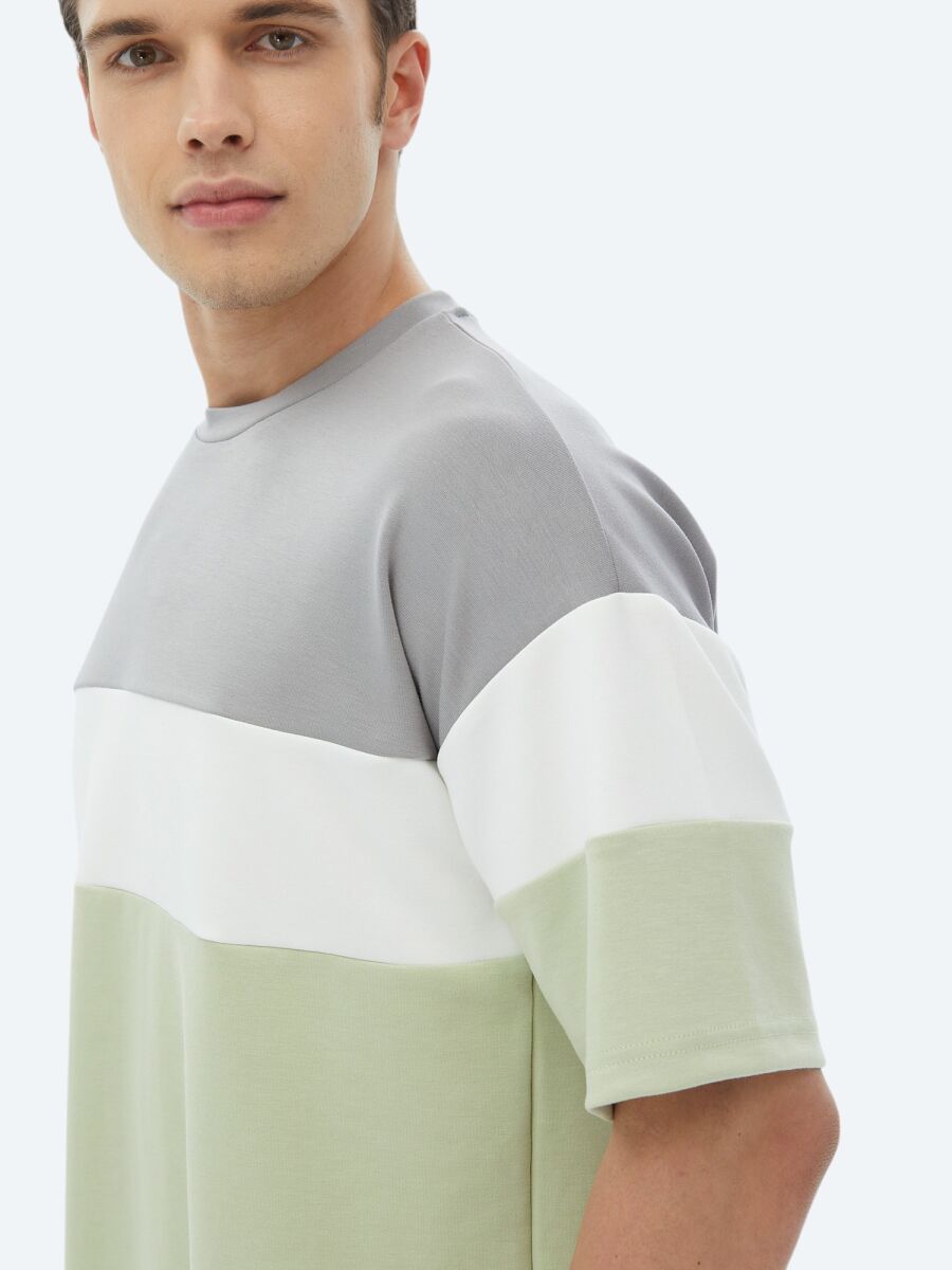 Light Green Striped Crew Neck T-Shirt - 5