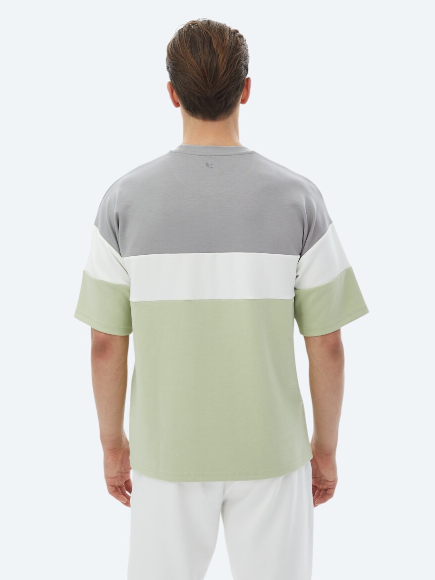 Light Green Striped Crew Neck T-Shirt - 8