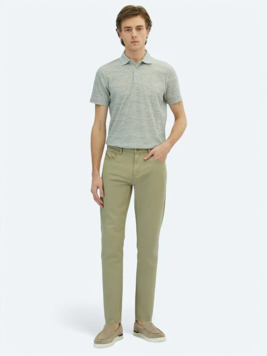 Light Green Weaving Regular Fit Casual Cotton Blended Trousers - 1
