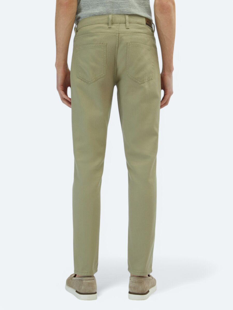 Light Green Weaving Regular Fit Casual Cotton Blended Trousers - 4