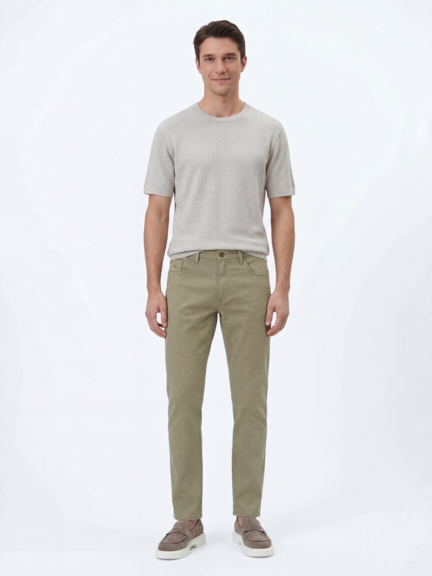 Light Green Weaving Regular Fit Casual Cotton Blended Trousers - KİP
