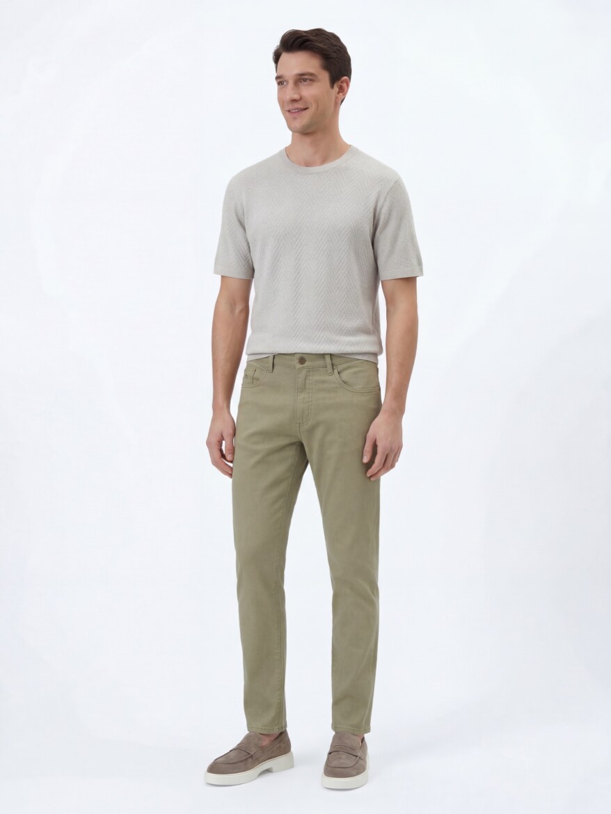 Light Green Weaving Regular Fit Casual Cotton Blended Trousers - 4