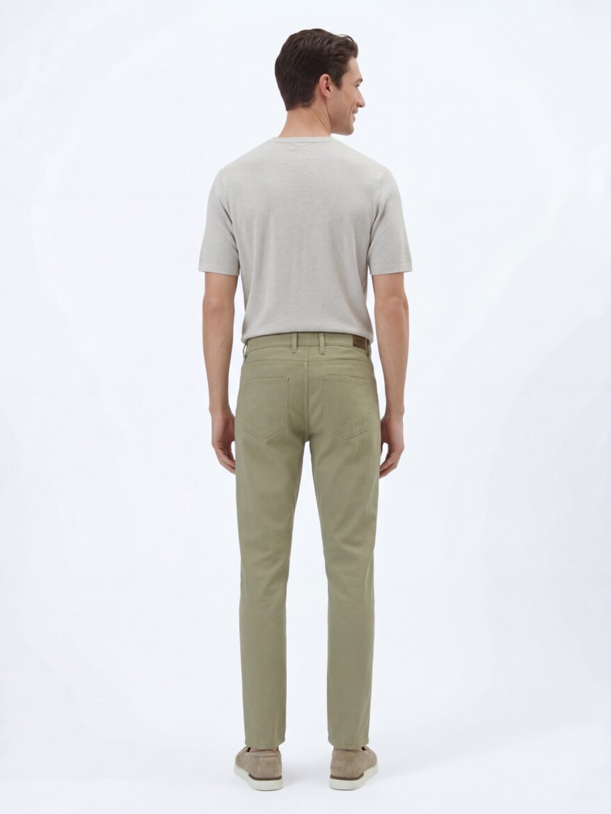 Light Green Weaving Regular Fit Casual Cotton Blended Trousers - 5
