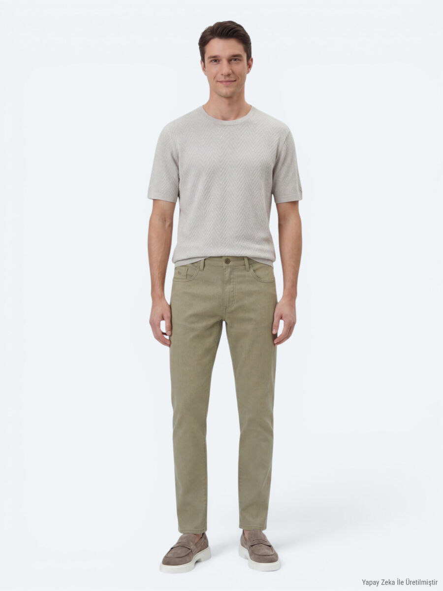 Light Green Weaving Regular Fit Casual Cotton Blended Trousers - 1