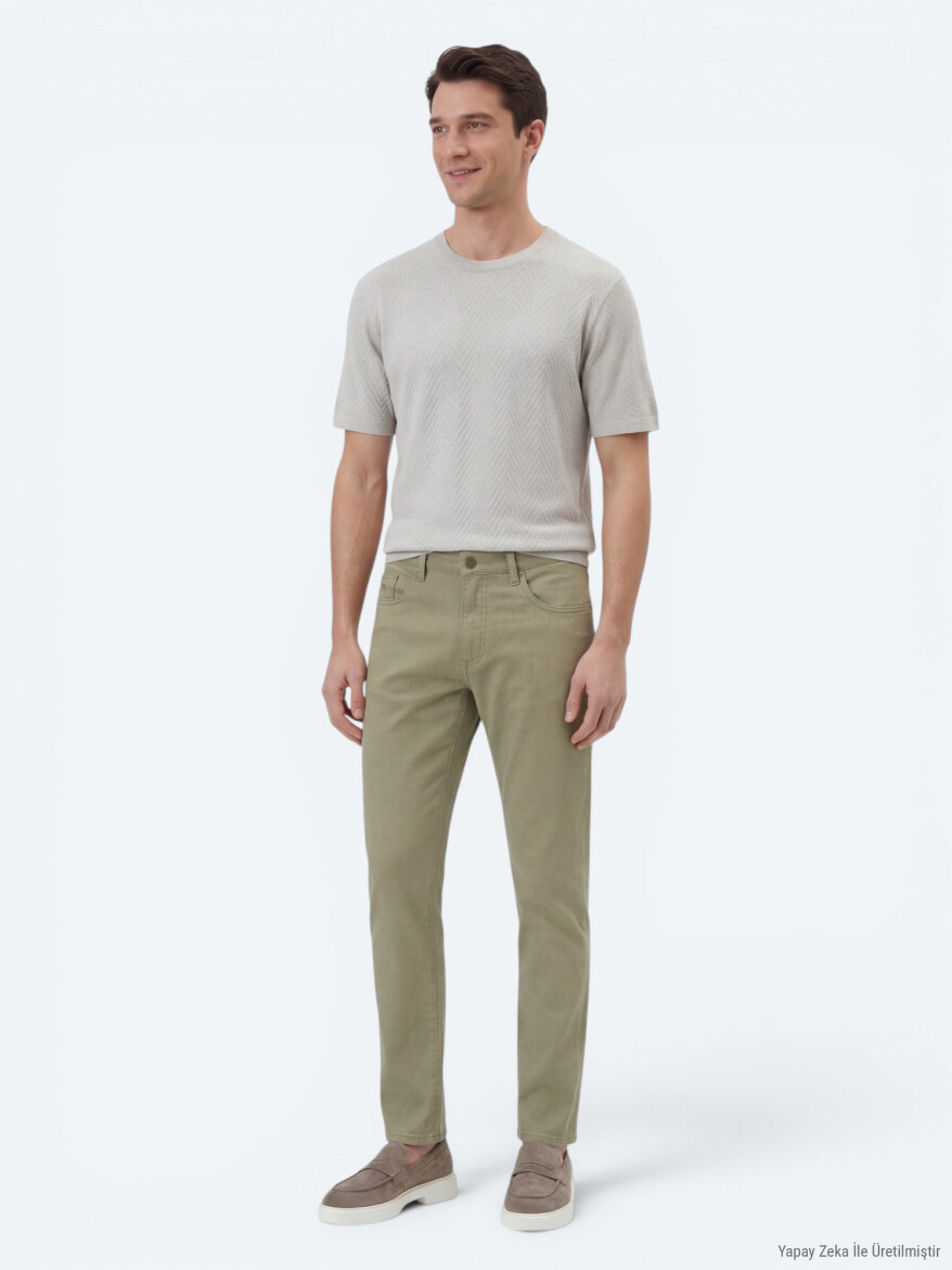 Light Green Weaving Regular Fit Casual Cotton Blended Trousers - 4