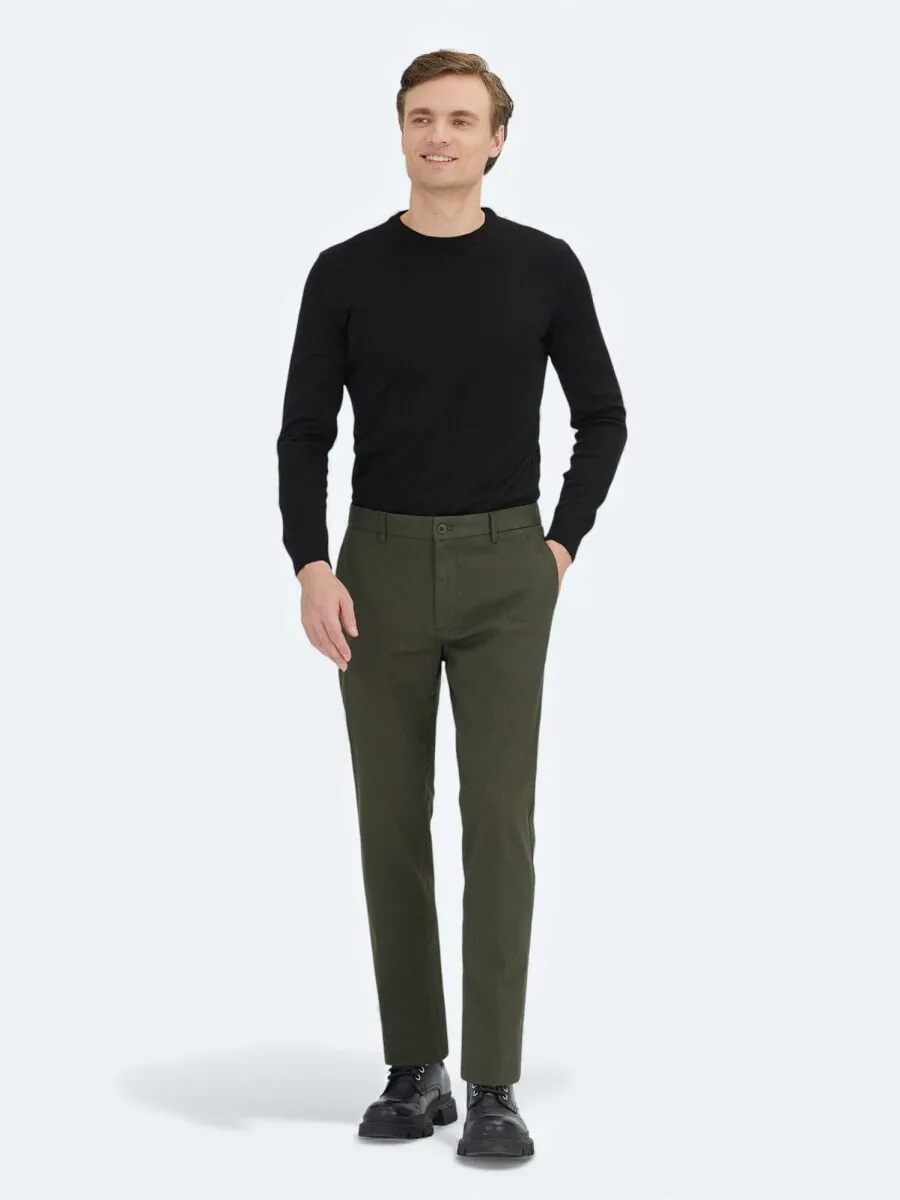 Light Green Weaving Regular Fit Casual Cotton Blended Trousers - 1