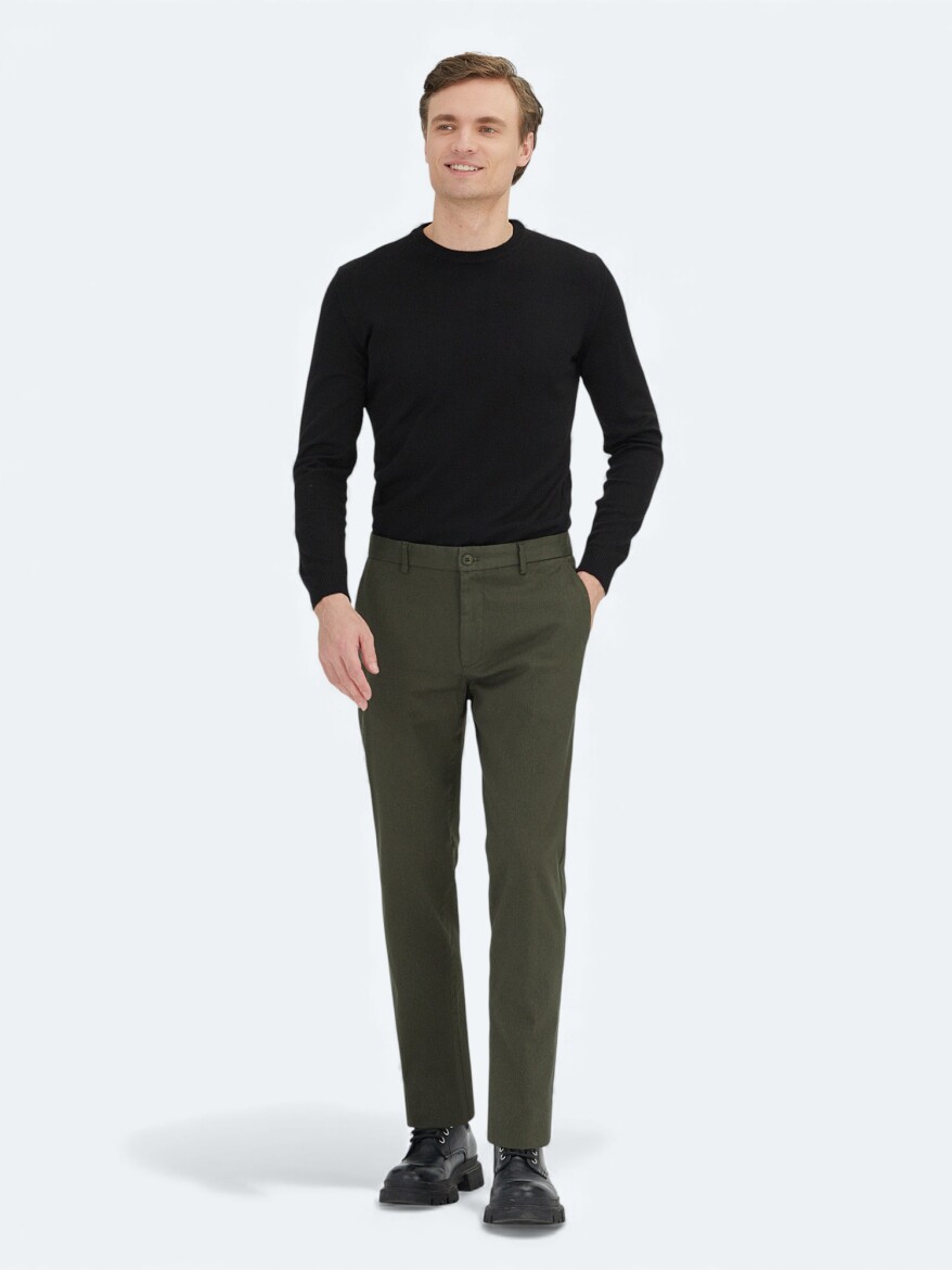 Light Green Weaving Regular Fit Casual Cotton Blended Trousers - KİP