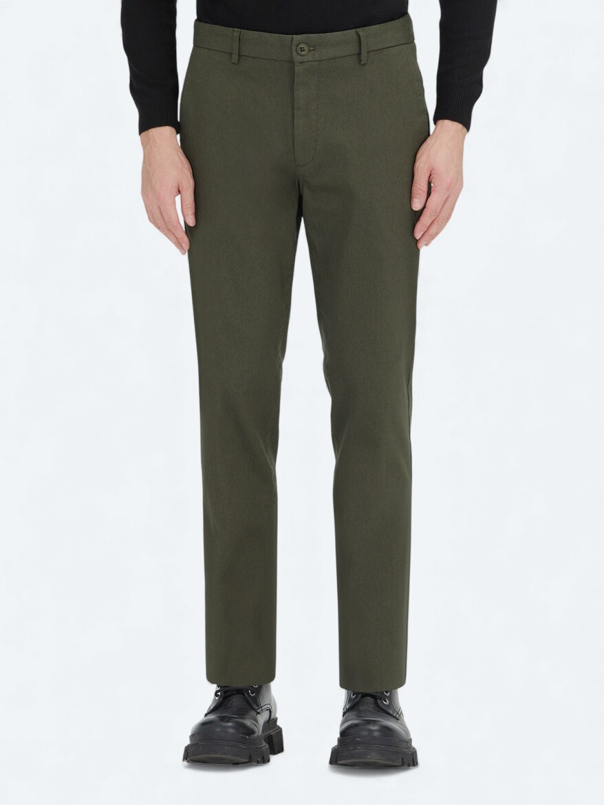 Light Green Weaving Regular Fit Casual Cotton Blended Trousers - KİP