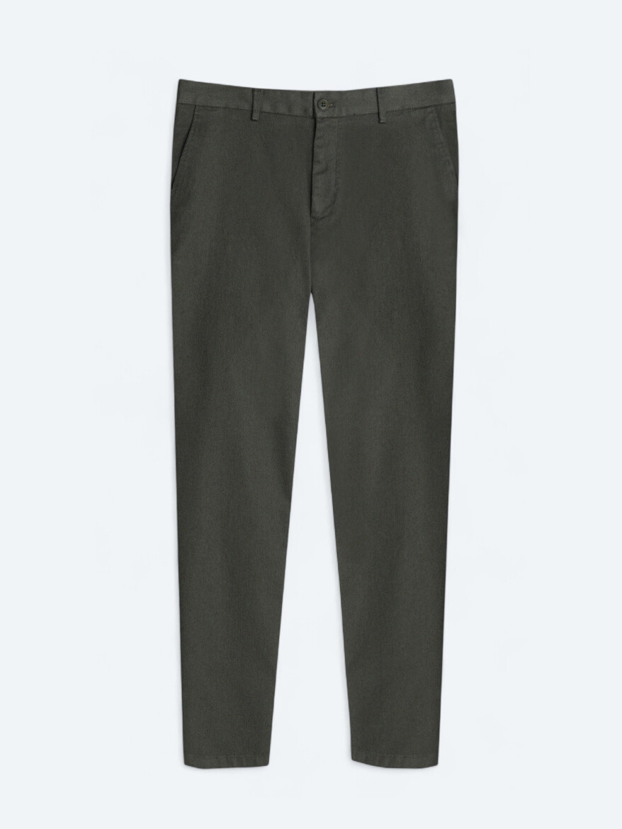 Light Green Weaving Regular Fit Casual Cotton Blended Trousers - 5