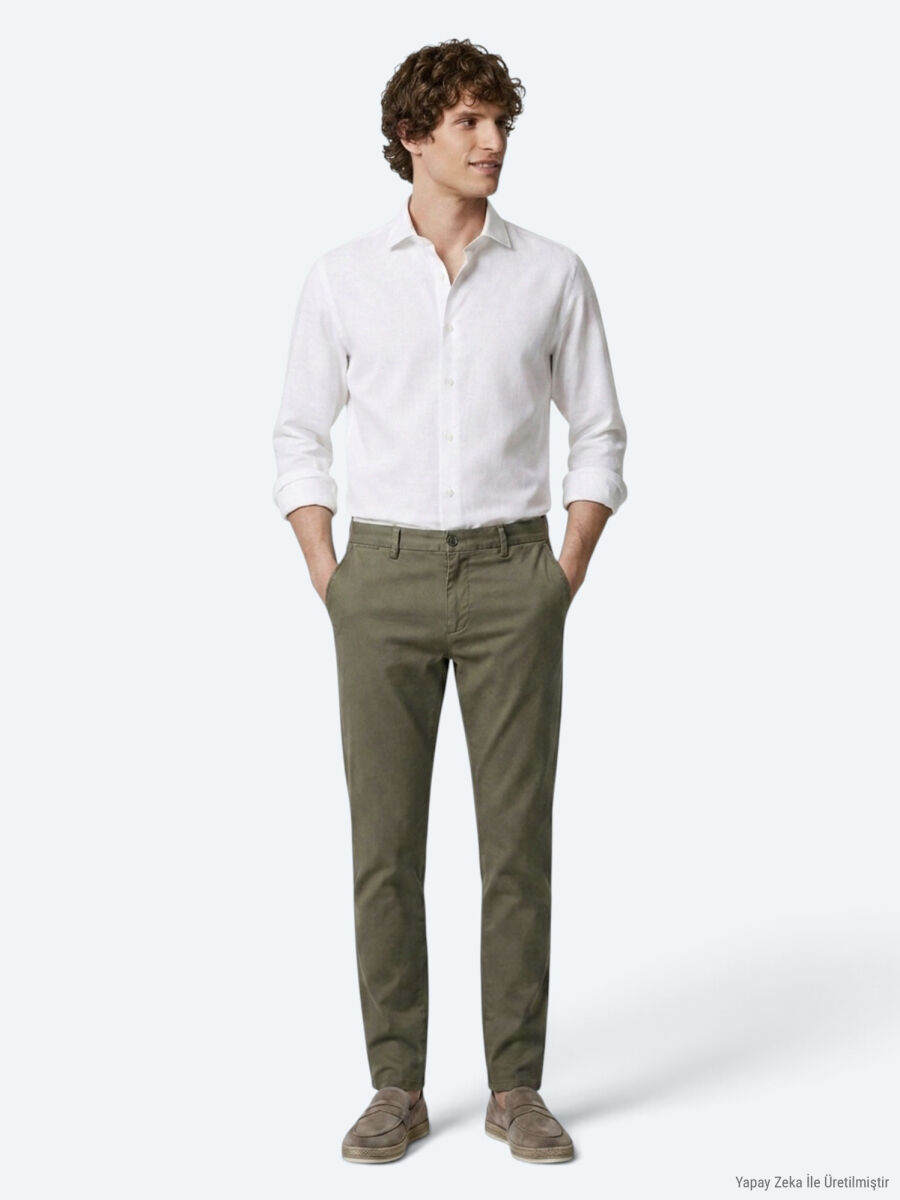 Light Green Weaving Regular Fit Casual Cotton Blended Trousers - 1