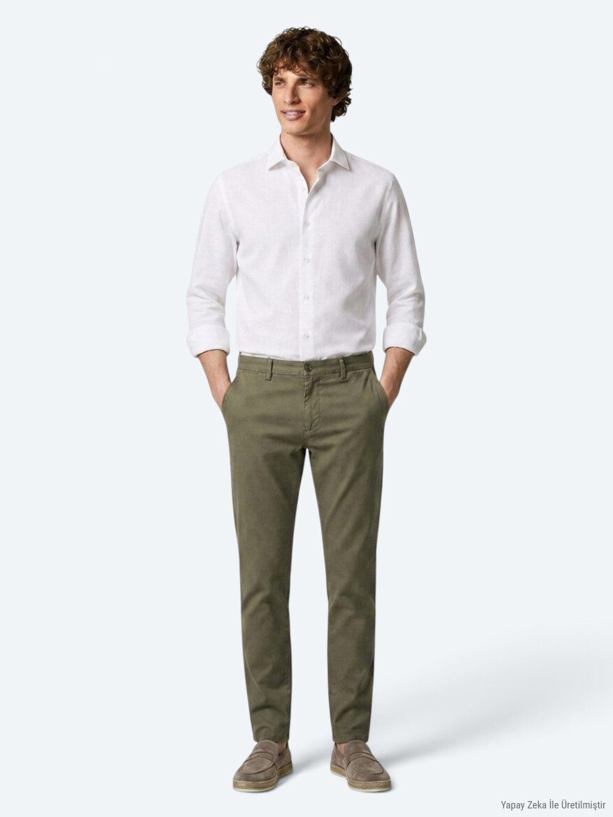 Light Green Weaving Regular Fit Casual Cotton Blended Trousers - 3