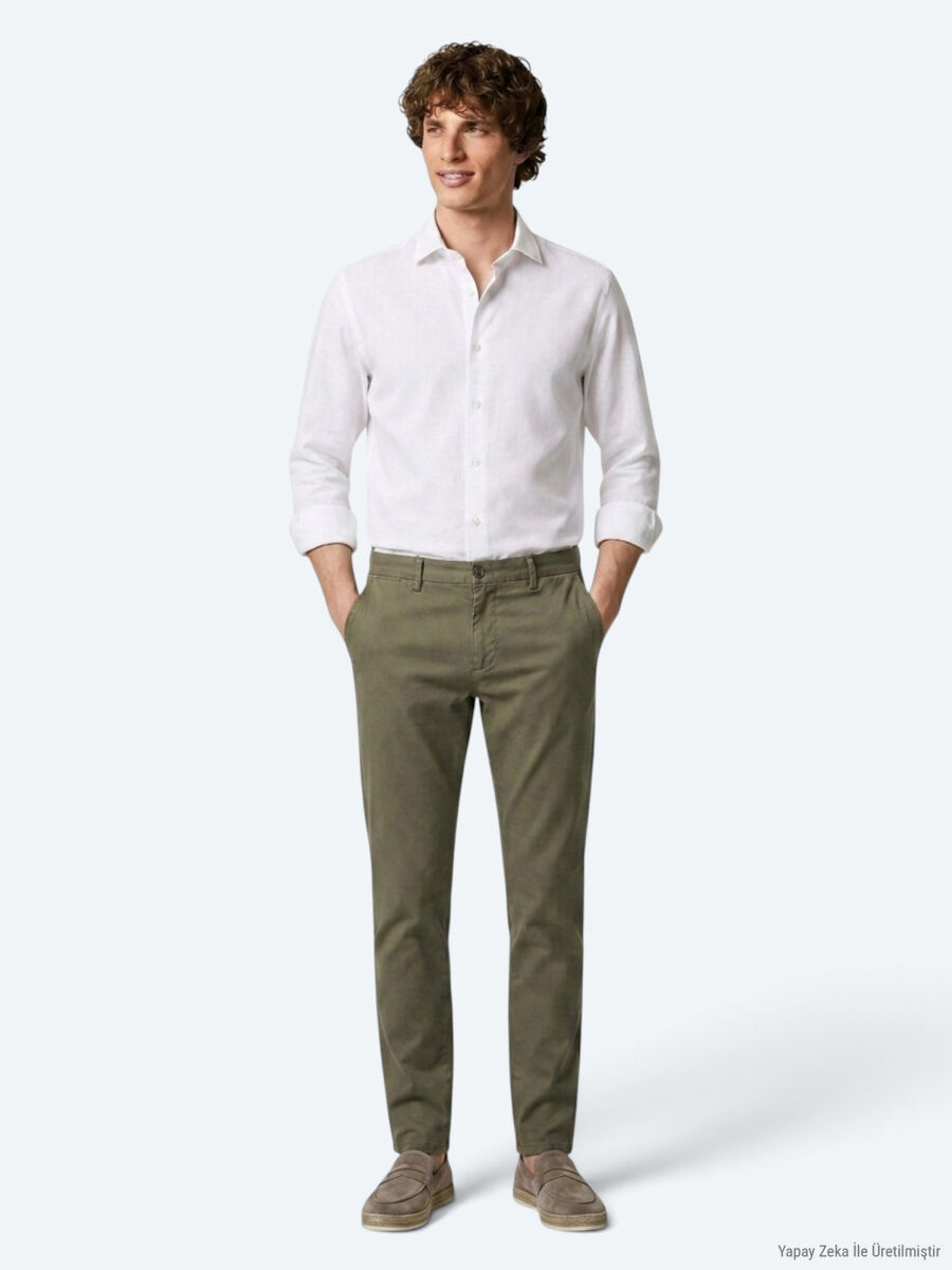 Light Green Weaving Regular Fit Casual Cotton Blended Trousers - 3