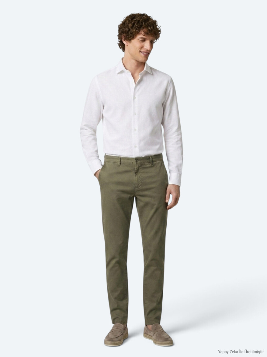 Light Green Weaving Regular Fit Casual Cotton Blended Trousers - 4
