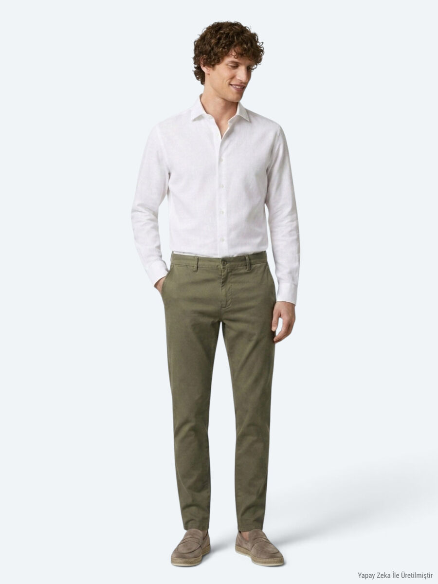 Light Green Weaving Regular Fit Casual Cotton Blended Trousers - 4