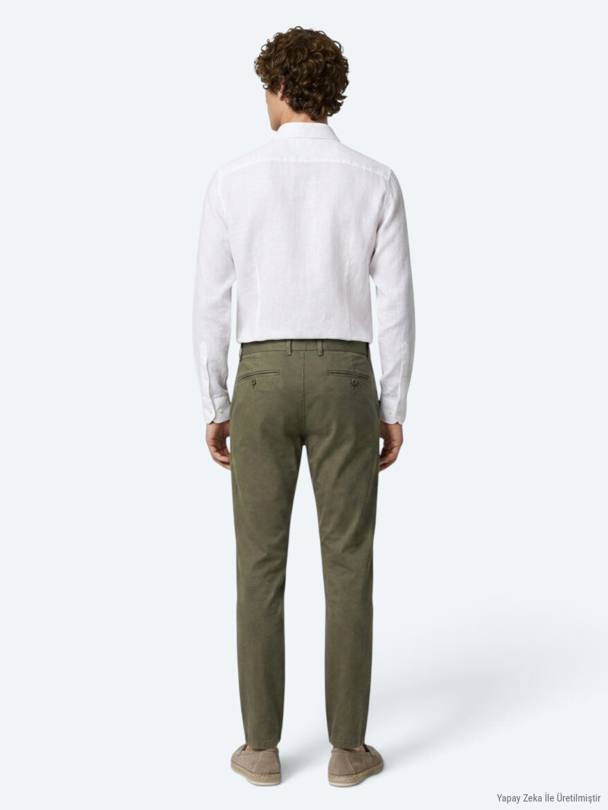 Light Green Weaving Regular Fit Casual Cotton Blended Trousers - 5