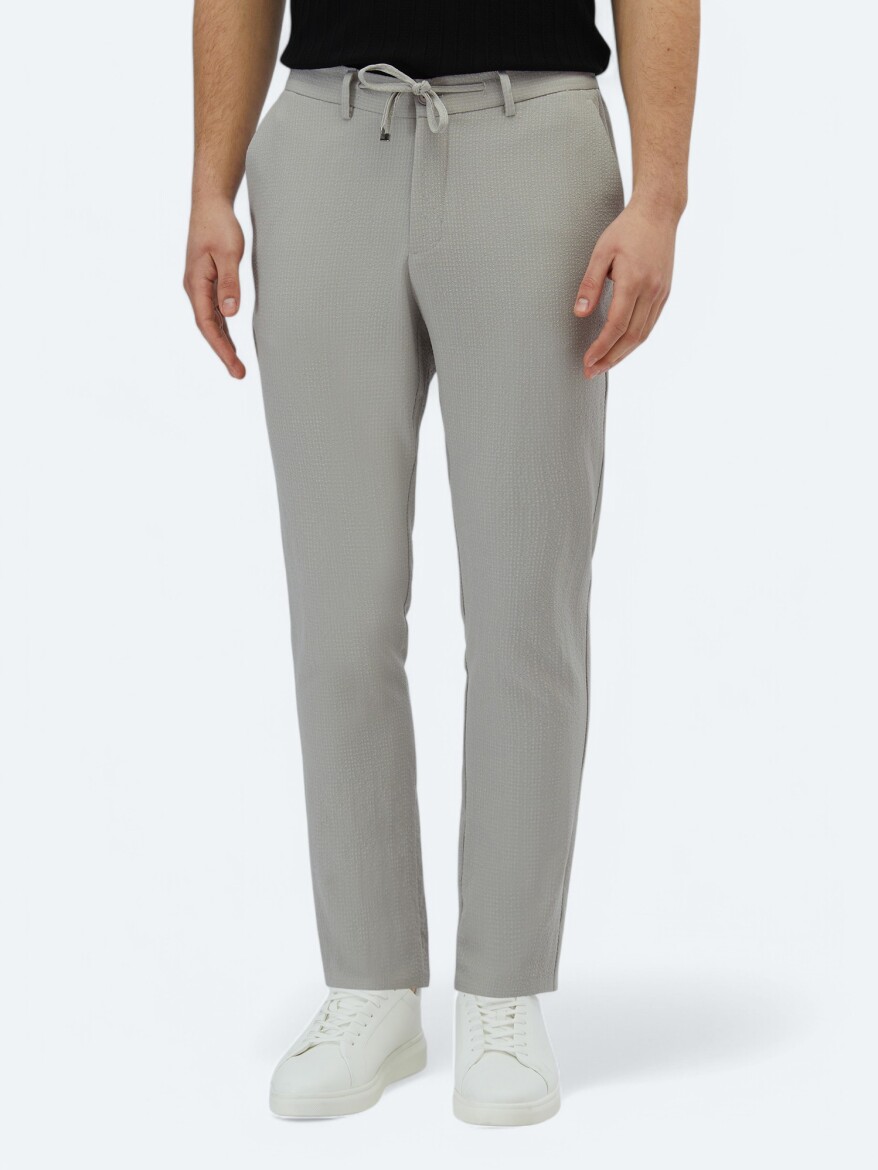 Light Grey Knitting Jogging Fit Casual Trousers - KİP