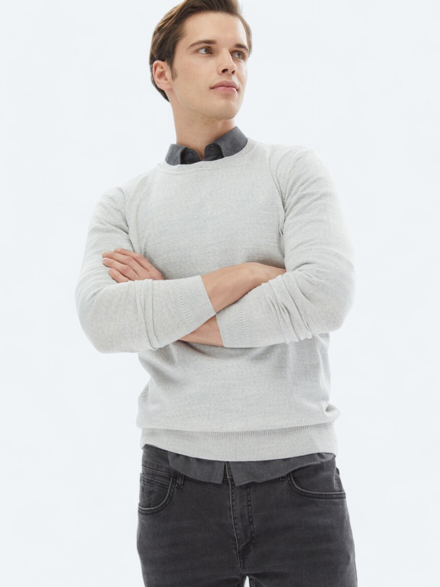 Light Grey Knitwear Sweatshirt - 3