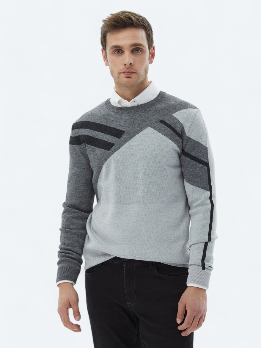 Light Grey Knitwear Sweatshirt - 1