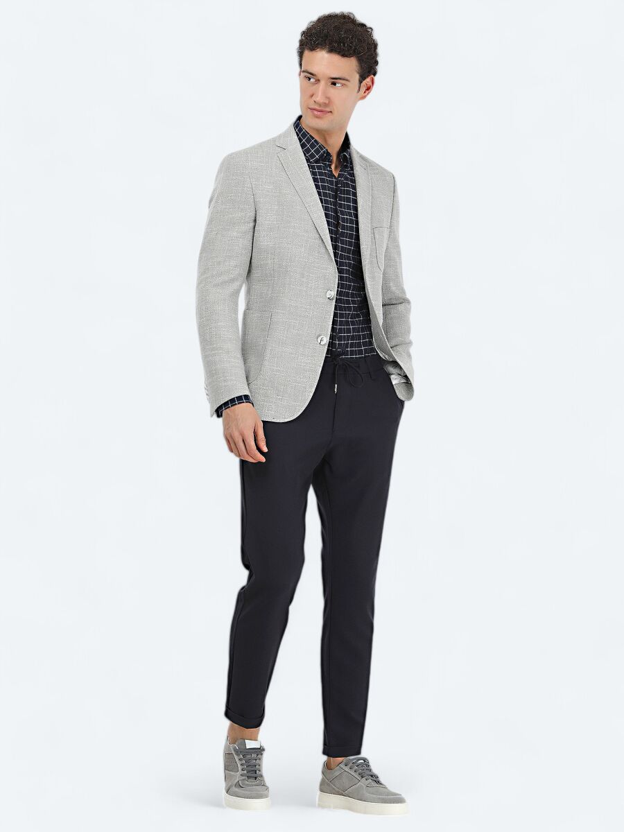 Light Grey Micro Regular Fit Cotton Blended Jacket - 2